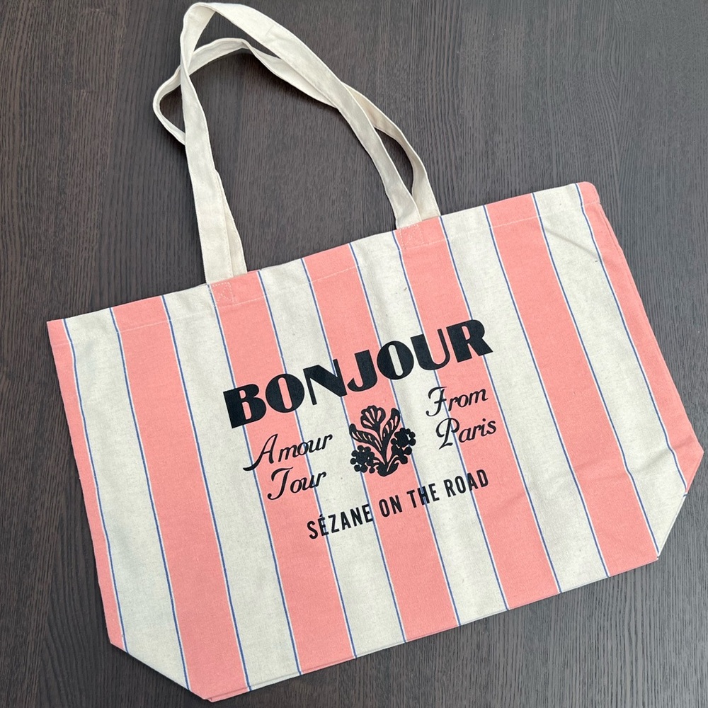 Sézane Bonjour Amour Tour Pink Striped Tote